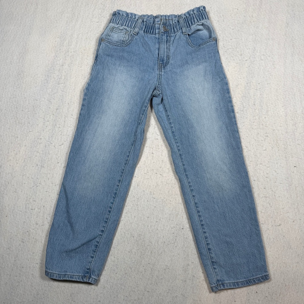 Cat & Jack Girls Light Wash Paperbag Waist Straight Leg Denim Jeans Size 10